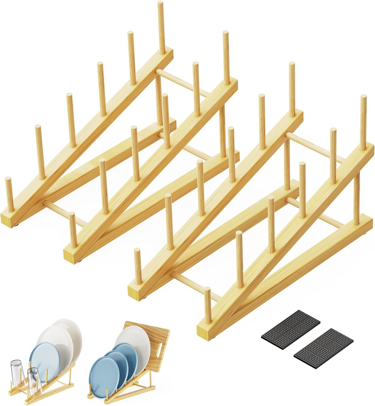 2-Pack Bamboo Dish Drying Rack, 5 Slots Kitchen Organizer Craft Show Display Stand for Holds
