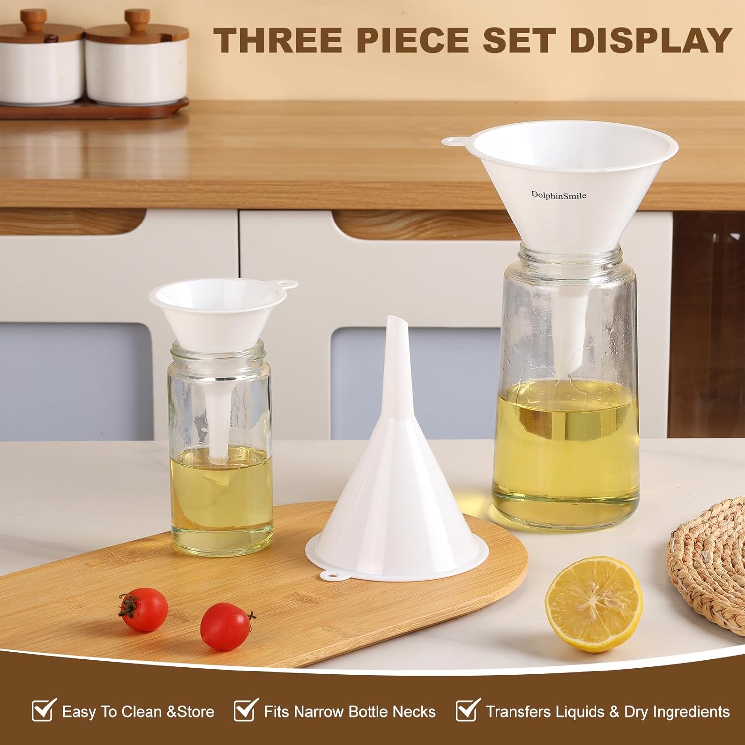 Plastic Kitchen Funnel Set of 3, Round Kitchen Funnels for Filling Bottles, Durable and
