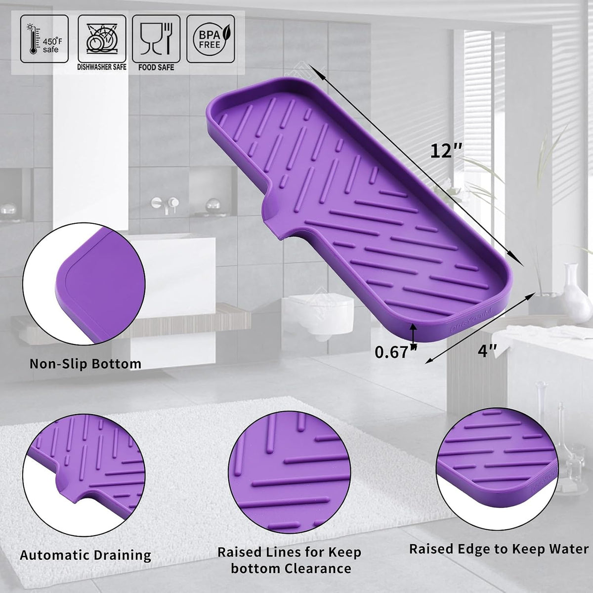 Silicone Bathroom Soap Dishes with Drain Spout-Bathroom and Kitchen Sink Organizer,Sponge