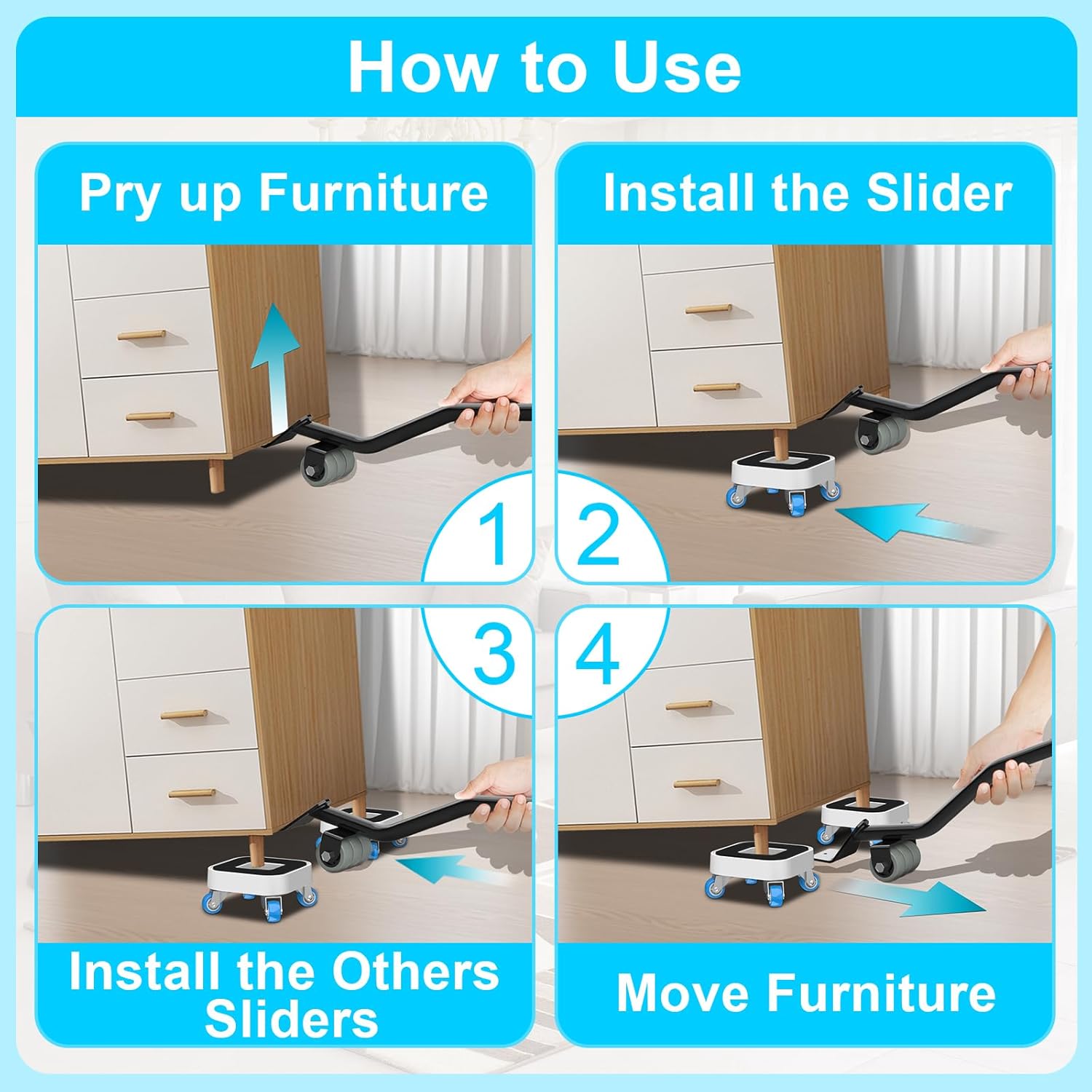 New Upgrade Furniture Sliders, Furniture Dolly with 360° Rotatable Wheels, Furniture Movers for