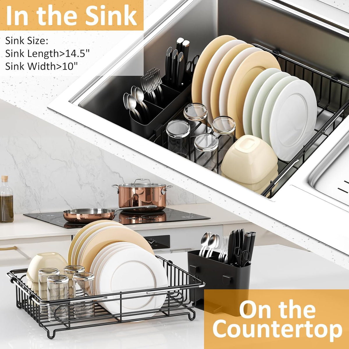 Expandable in Sink Dish Drying Rack,Small Dish Rack Over Sink with Utensil Holder,Stainless Steel