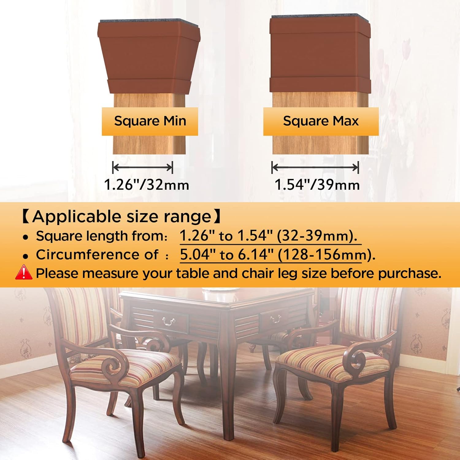 16 PCS Square Chair Leg Floor Protector, Silicone Chair Leg Cover, Furniture Leg Protectors with