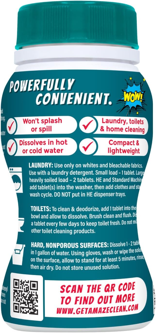 AMAZE Ultra Concentrated Bleach Tablets [32 tablets] - Meadow Scent - for Laundry, Toilet, and