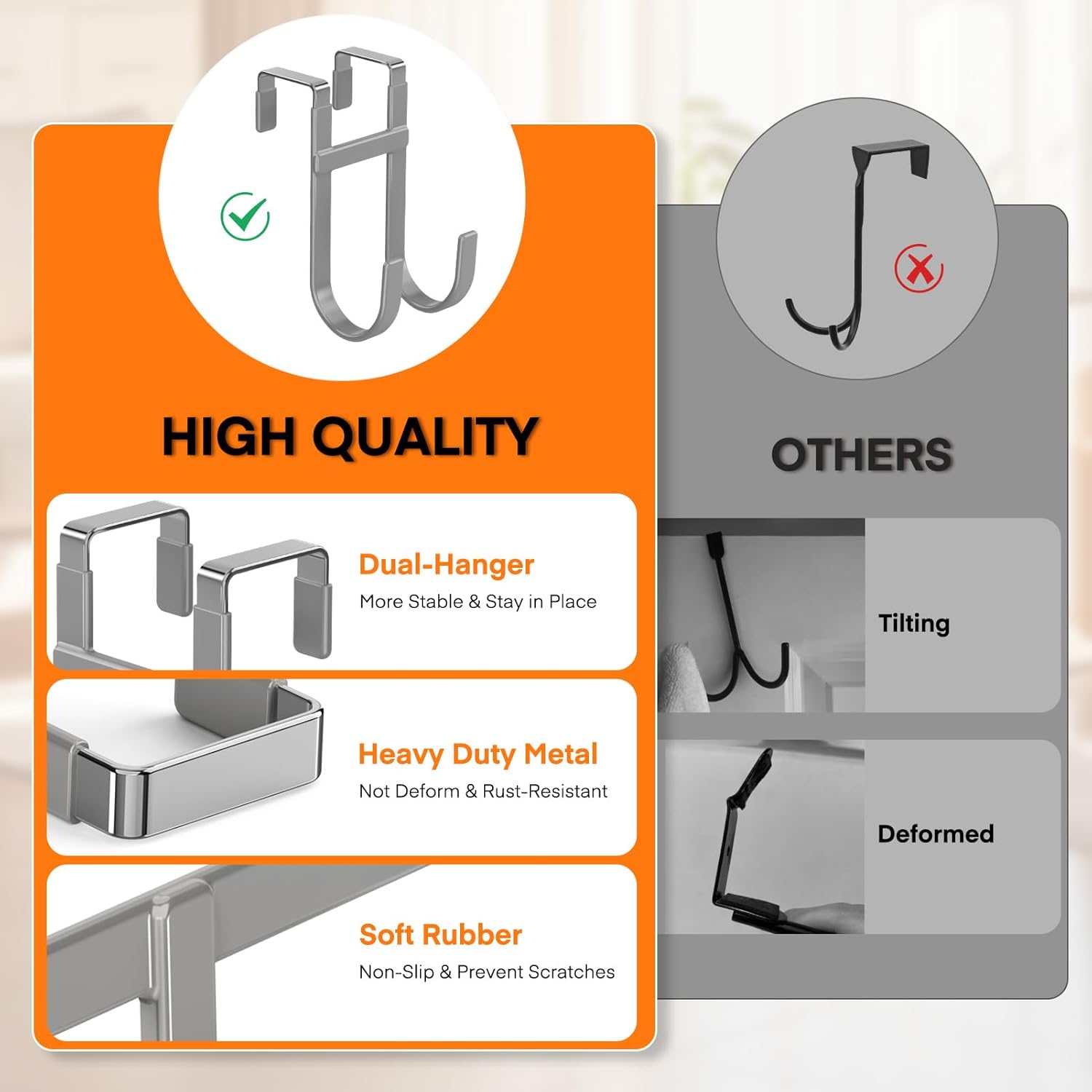 FYY Over The Door Hooks - 4 Pack Heavy Duty Dual-Hook Organizer Hanger with Non-Slip Rubber for