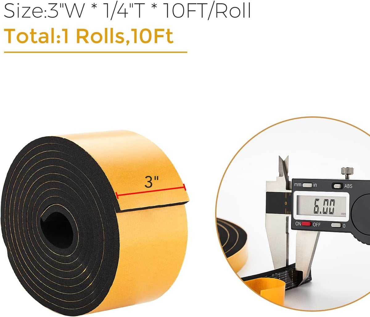 10 Feet Weather Stripping Door Seal, 3" Wide X 1/4" Thick Door Seal Strip High Density Foam Tape