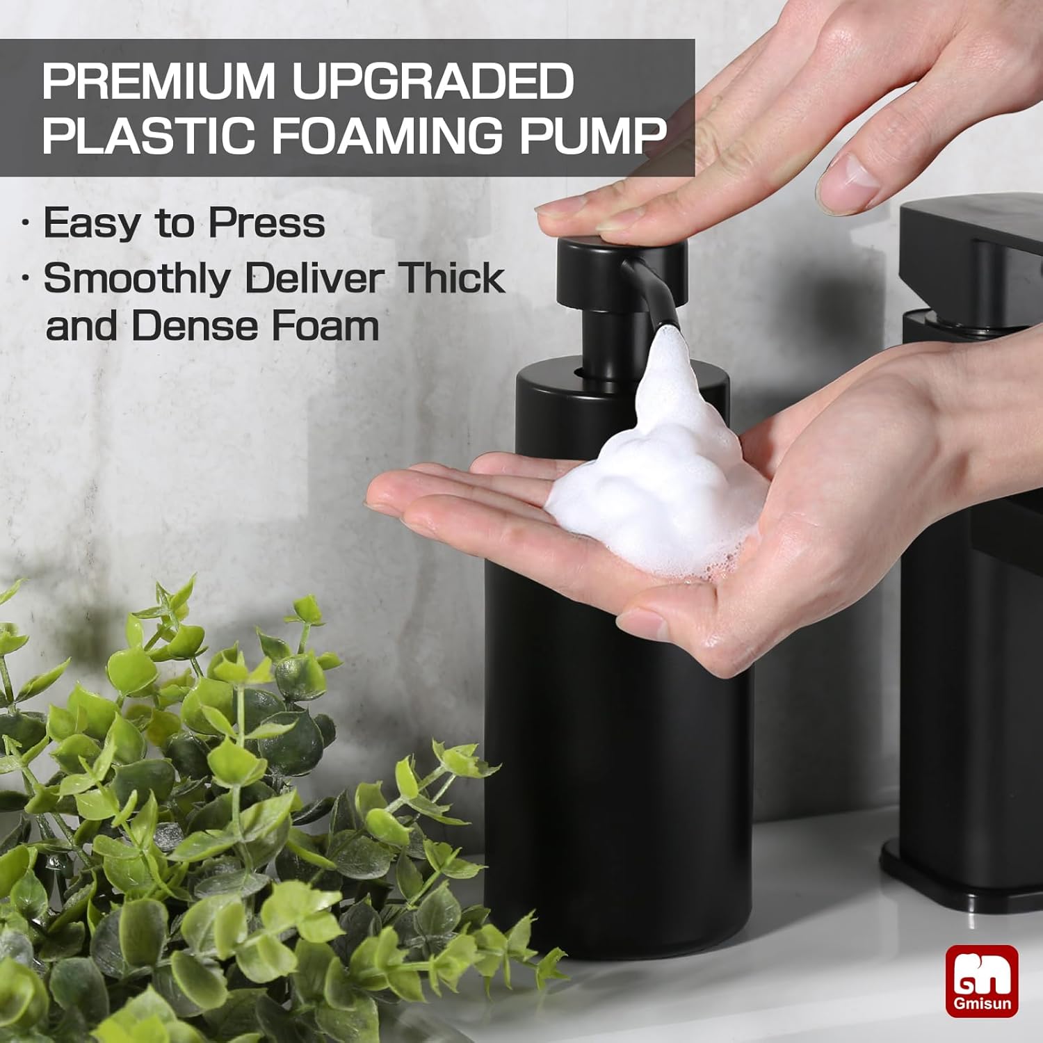 GMISUN Foaming Soap Dispenser, 10 Fl oz/300 ml Matte Black Glass Foaming Hand Soap Dispenser, 2Pcs
