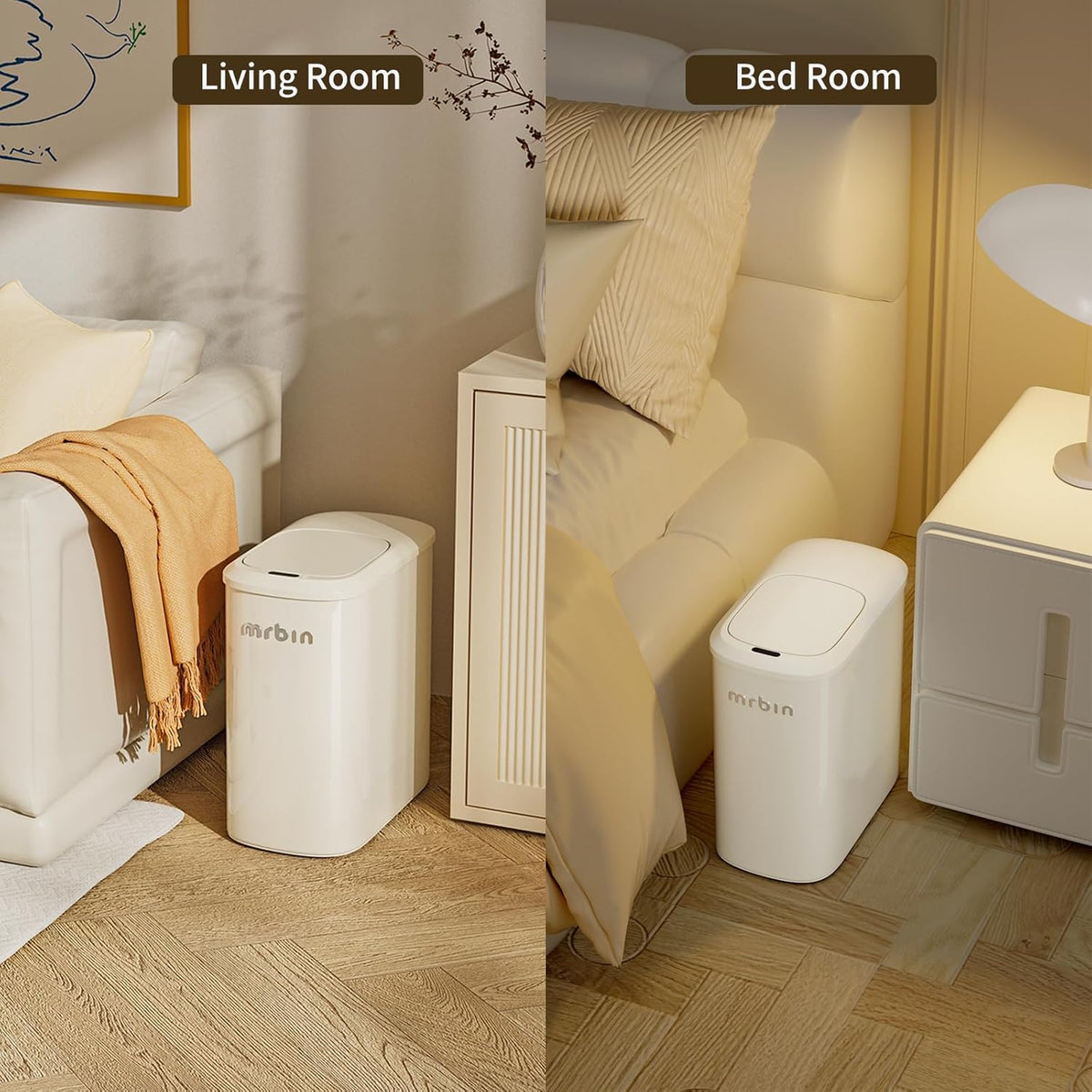 MRBIN Motion Sensor Bathroom Metal Trash Can with Lid and Wheels, 10L/2.6gal Automatic Removable