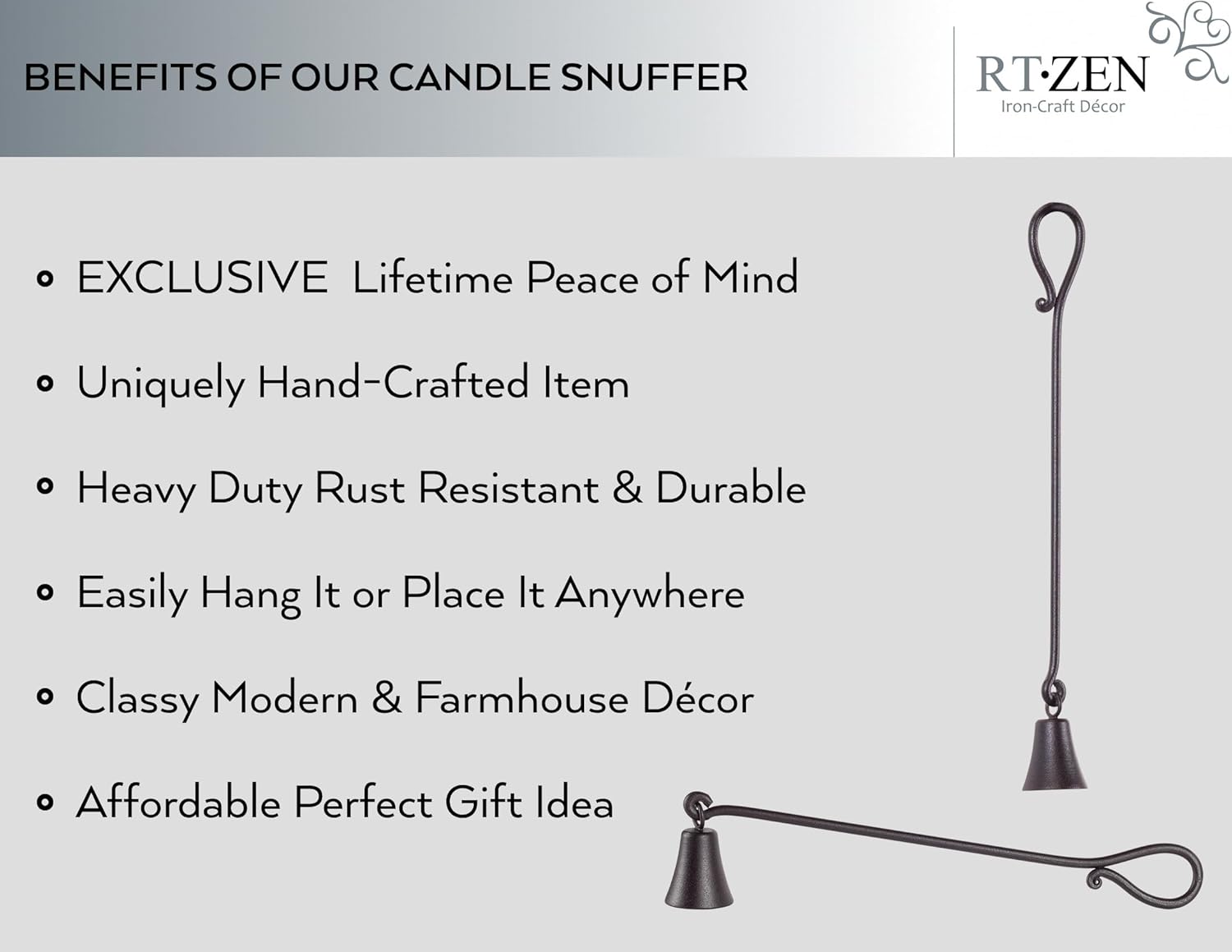 RTZEN Rustic Bell Candle Snuffer - Handcrafted Decorative Rustic Wrought Iron Candle Extinguisher