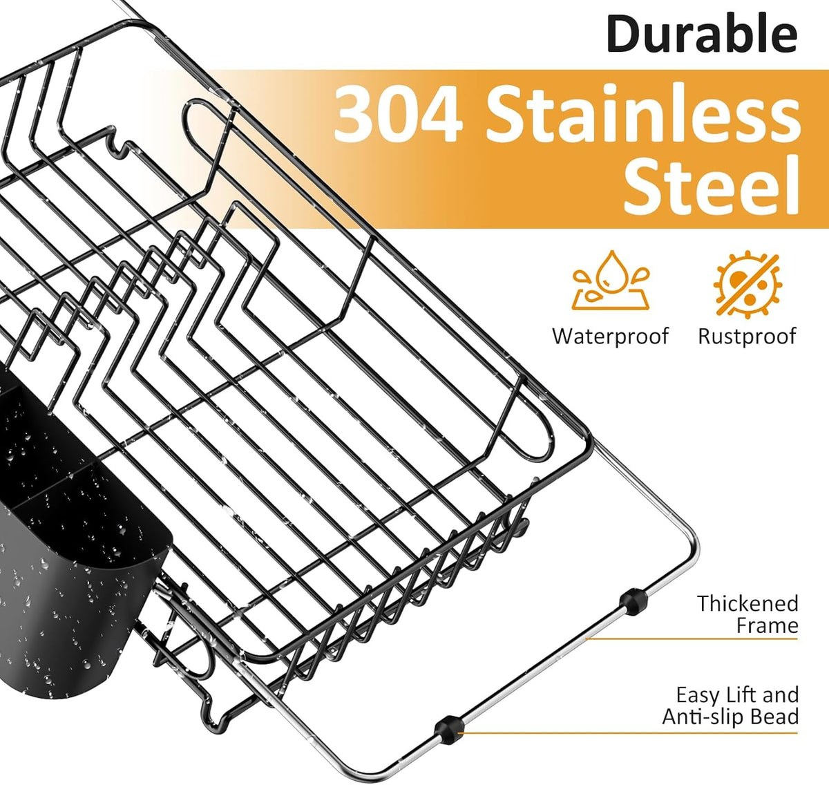 Expandable in Sink Dish Drying Rack,Small Dish Rack Over Sink with Utensil Holder,Stainless Steel