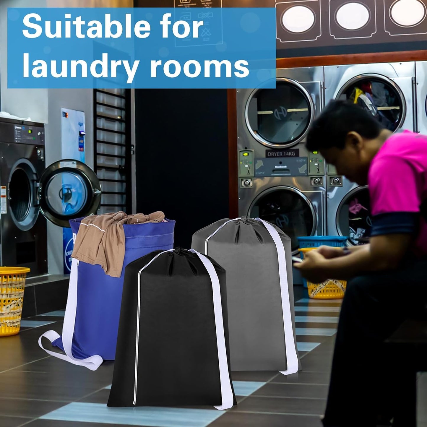 10 Pcs Nylon Extra Large Laundry Bag with Strap Travel Laundry Bags with Drawstring Closure