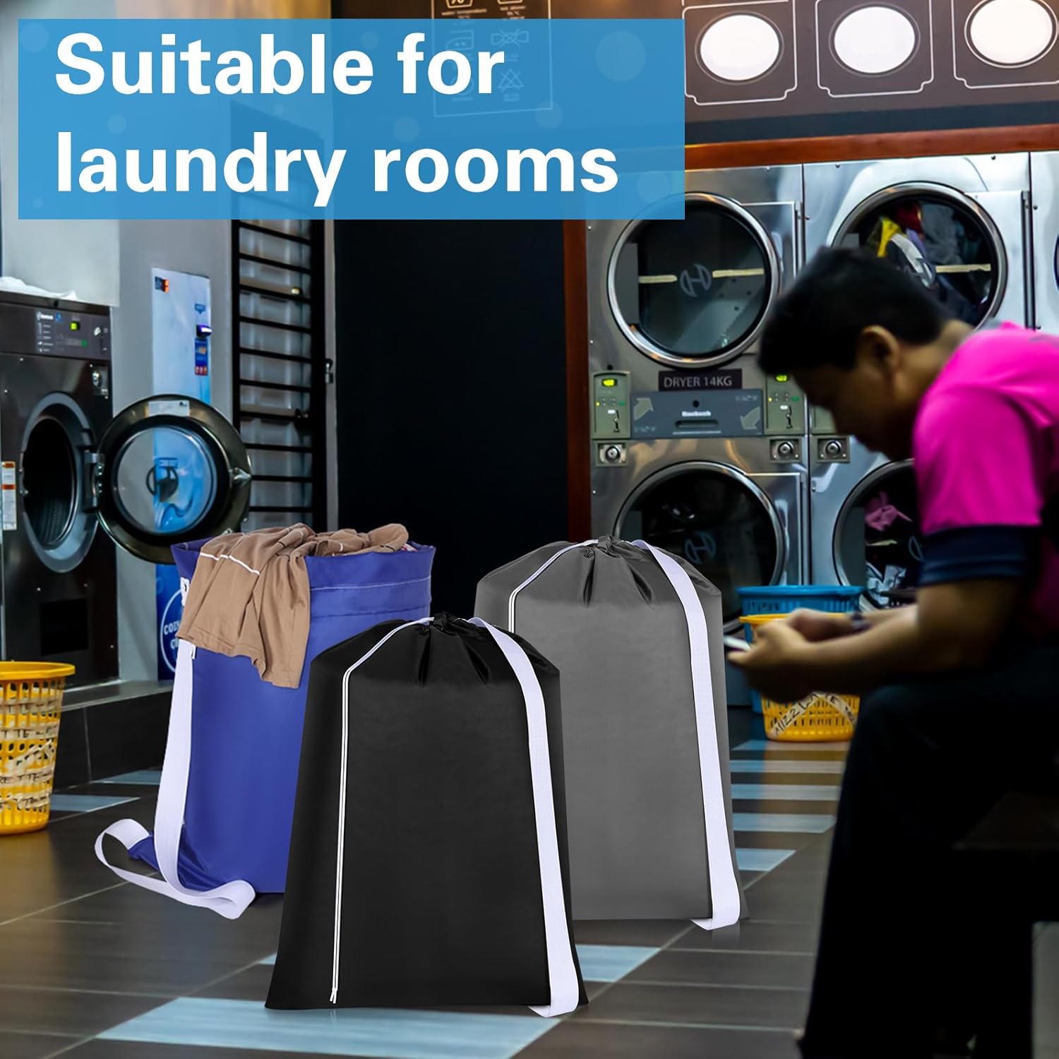 10 Pcs Nylon Extra Large Laundry Bag with Strap Travel Laundry Bags with Drawstring Closure