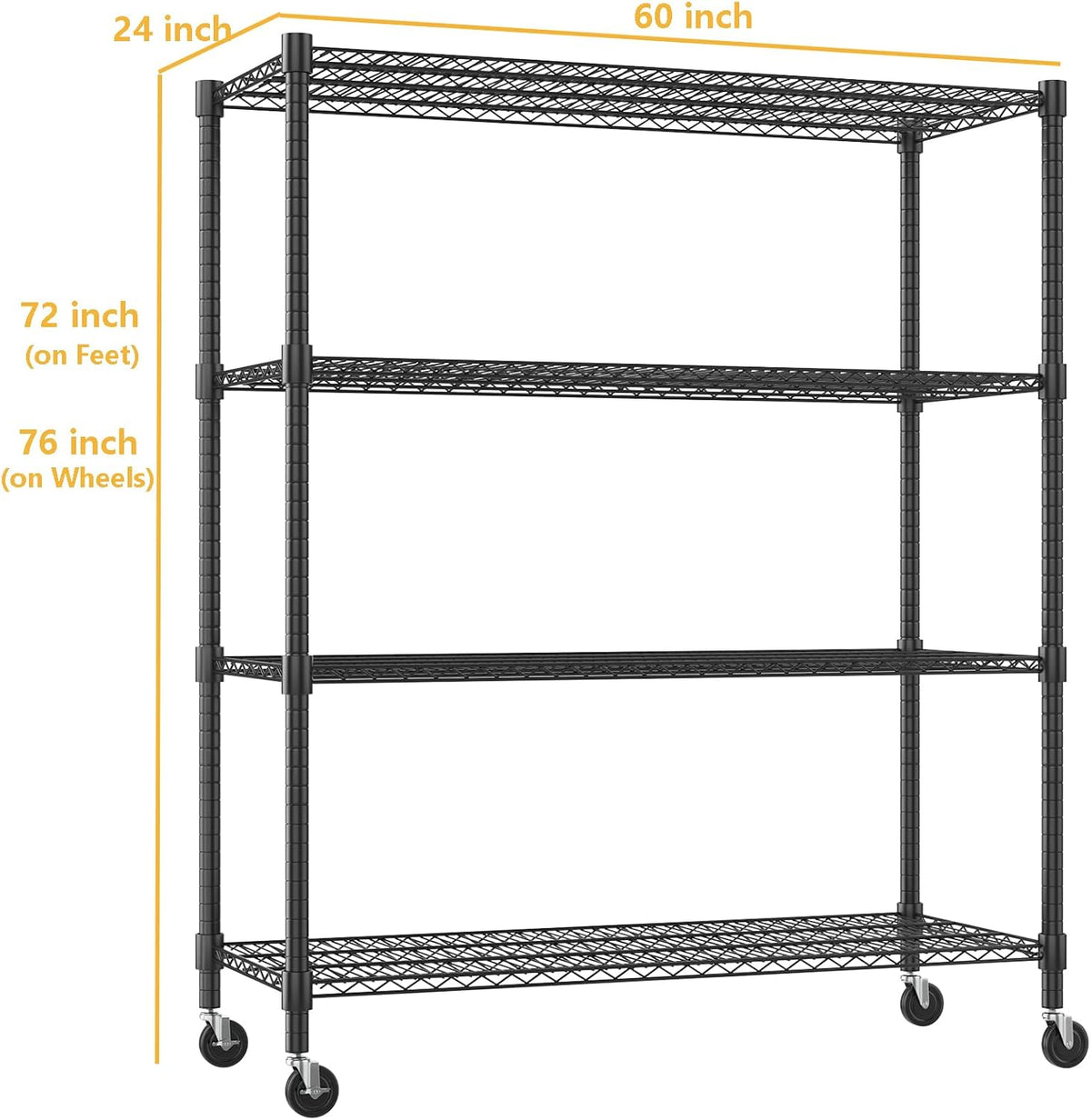 Himimi Storage Shelves 60" W Wire Shelving with Wheels 2600LBS Heavy Duty Metal Shelves for