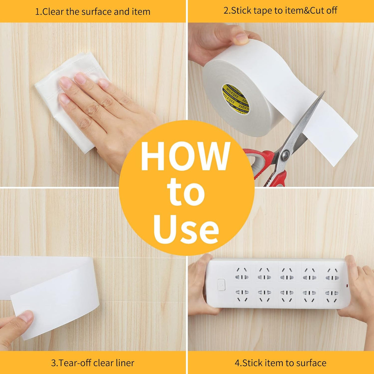Double Sided Tape Heavy Duty, 2in x 66FT, Universal High Tack Strong Wall Adhesive with Fiberglass