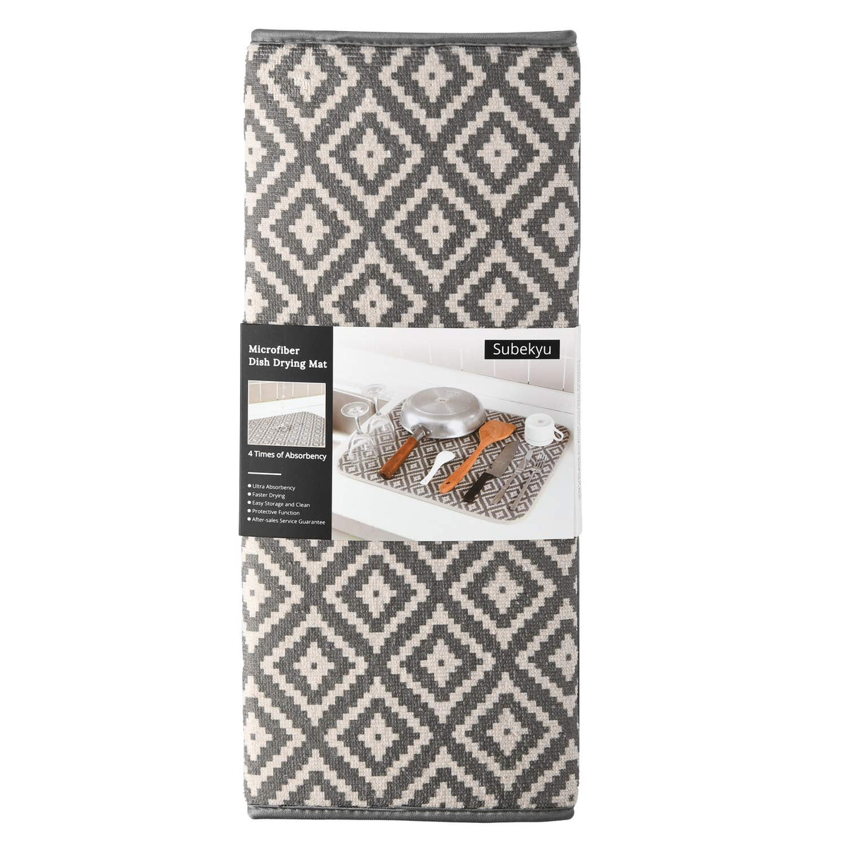 SUBEKYU Dish Drying Mat for Kitchen 2 Pack, Ultra Absorbent Microfiber Dishes Drainer Mats, 19.2 by