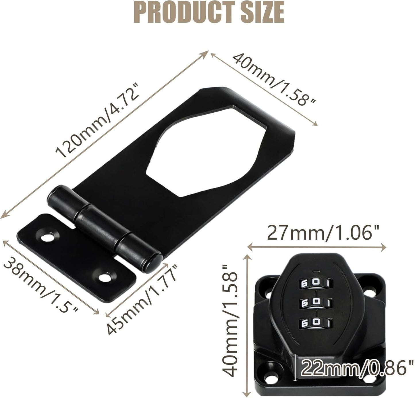 Password Rotary Hasp Locks, Digit Combination Lock Door Security Slide Latch Door Lock for Drawers