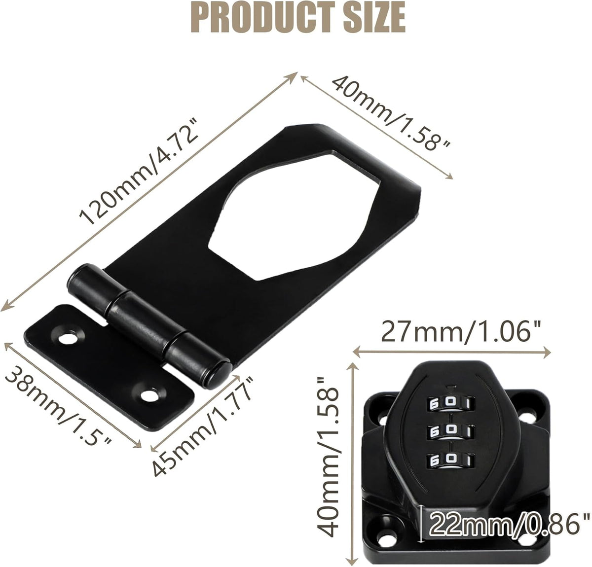 Password Rotary Hasp Locks, Digit Combination Lock Door Security Slide Latch Door Lock for Drawers