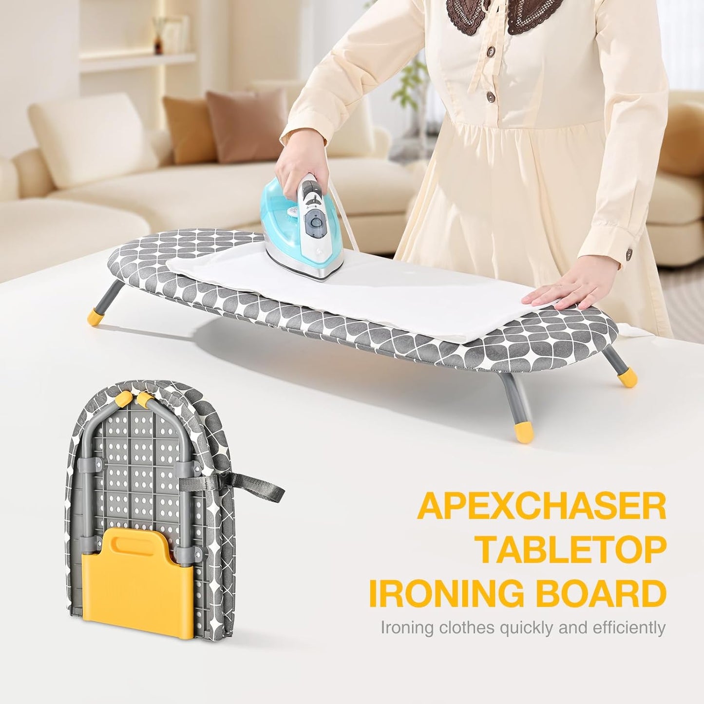 APEXCHASER Foldable Ironing Board, Tabletop Small Board with Heat Resistant Covers, Portable