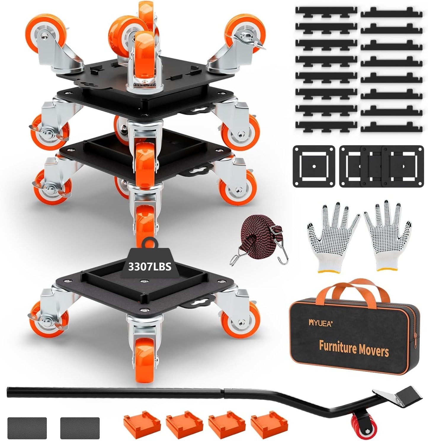 Furniture Dolly 5 Wheels Heavy Duty with Removable Side Guards,3307 Lbs Capacity,360° Rotating