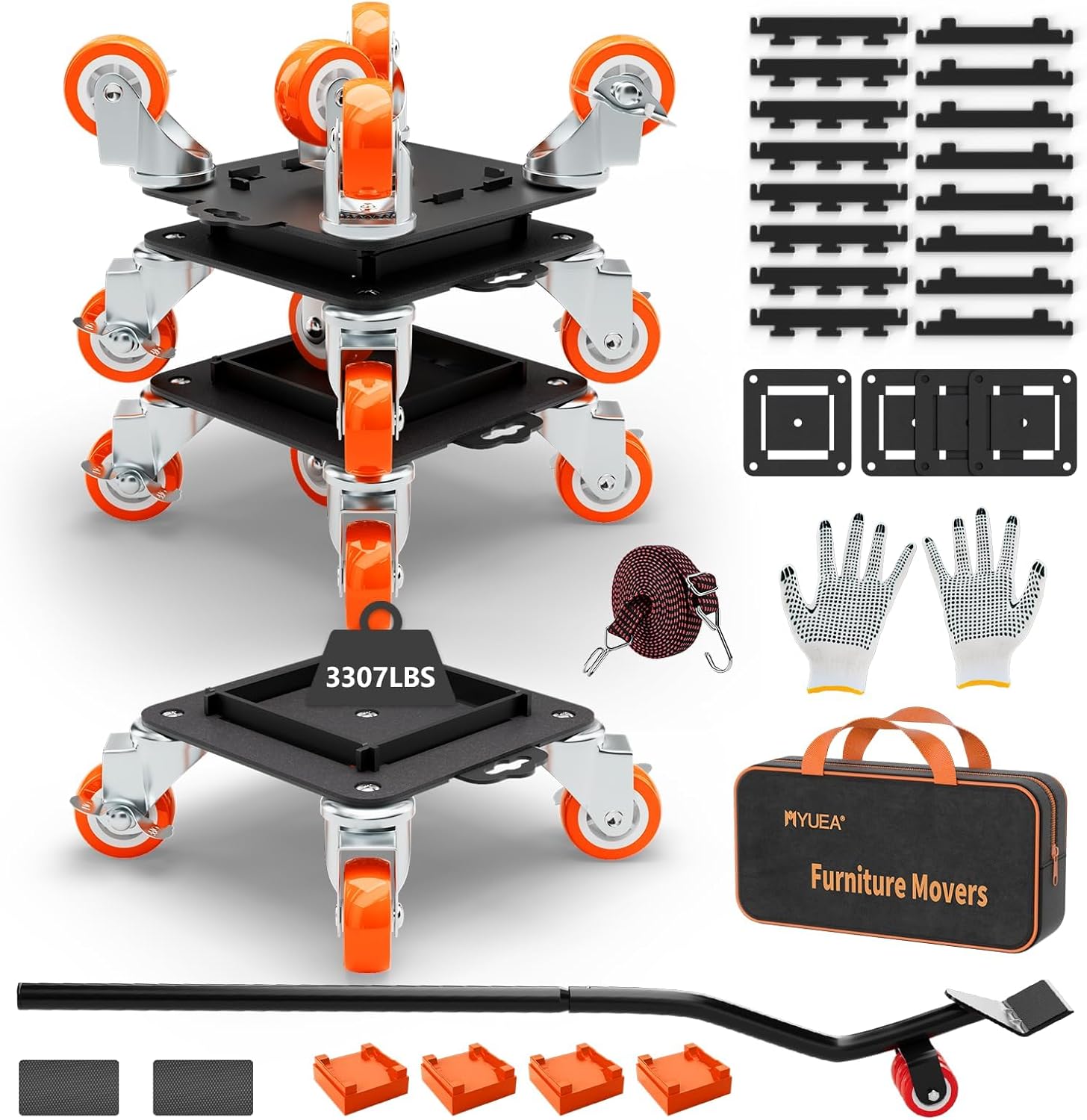 Furniture Dolly 5 Wheels Heavy Duty with Removable Side Guards,3307 Lbs Capacity,360° Rotating