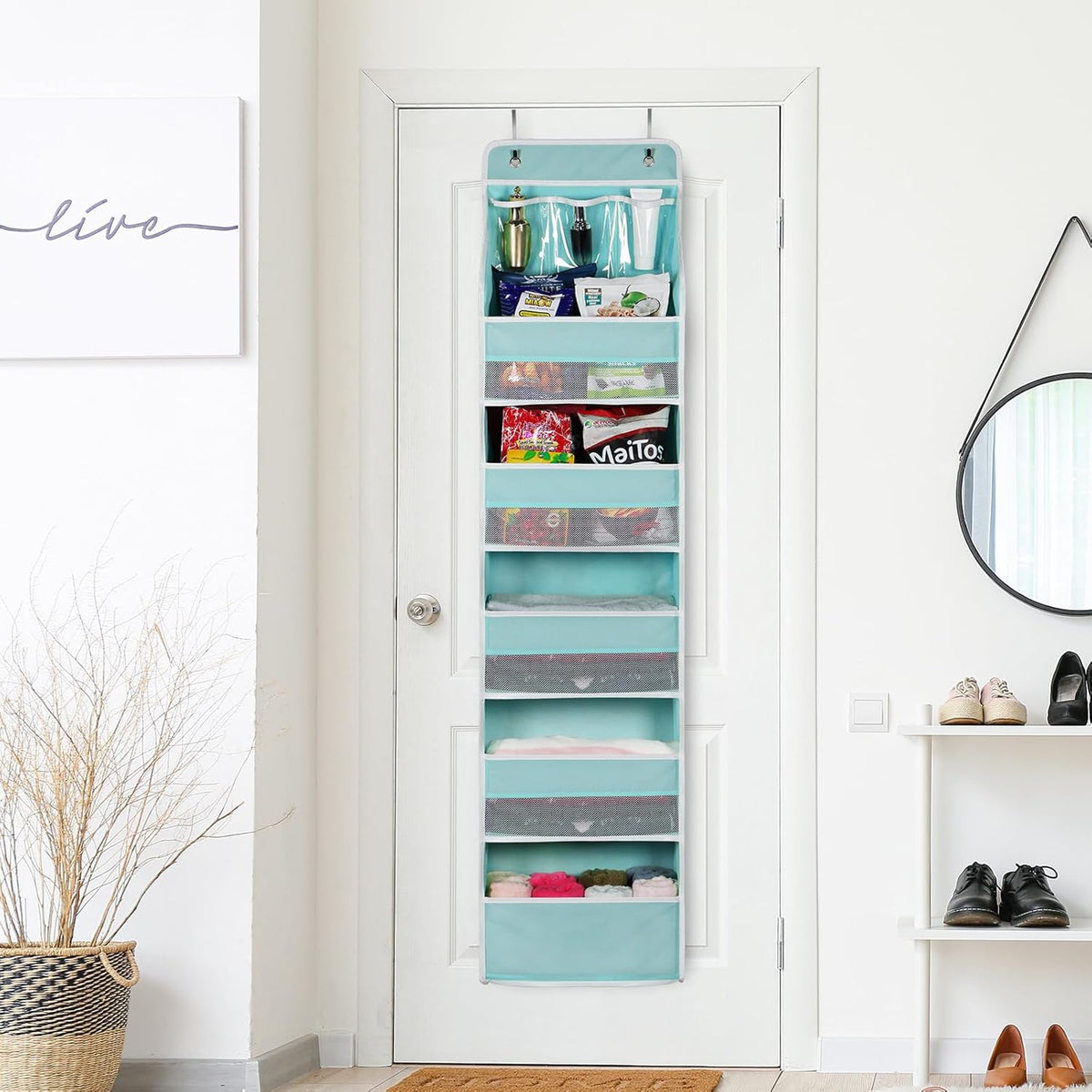 Univivi 6-Shelf Over Door Hanging Organizer Fabric Baby Door Storage with 5 Large Pockets and 3