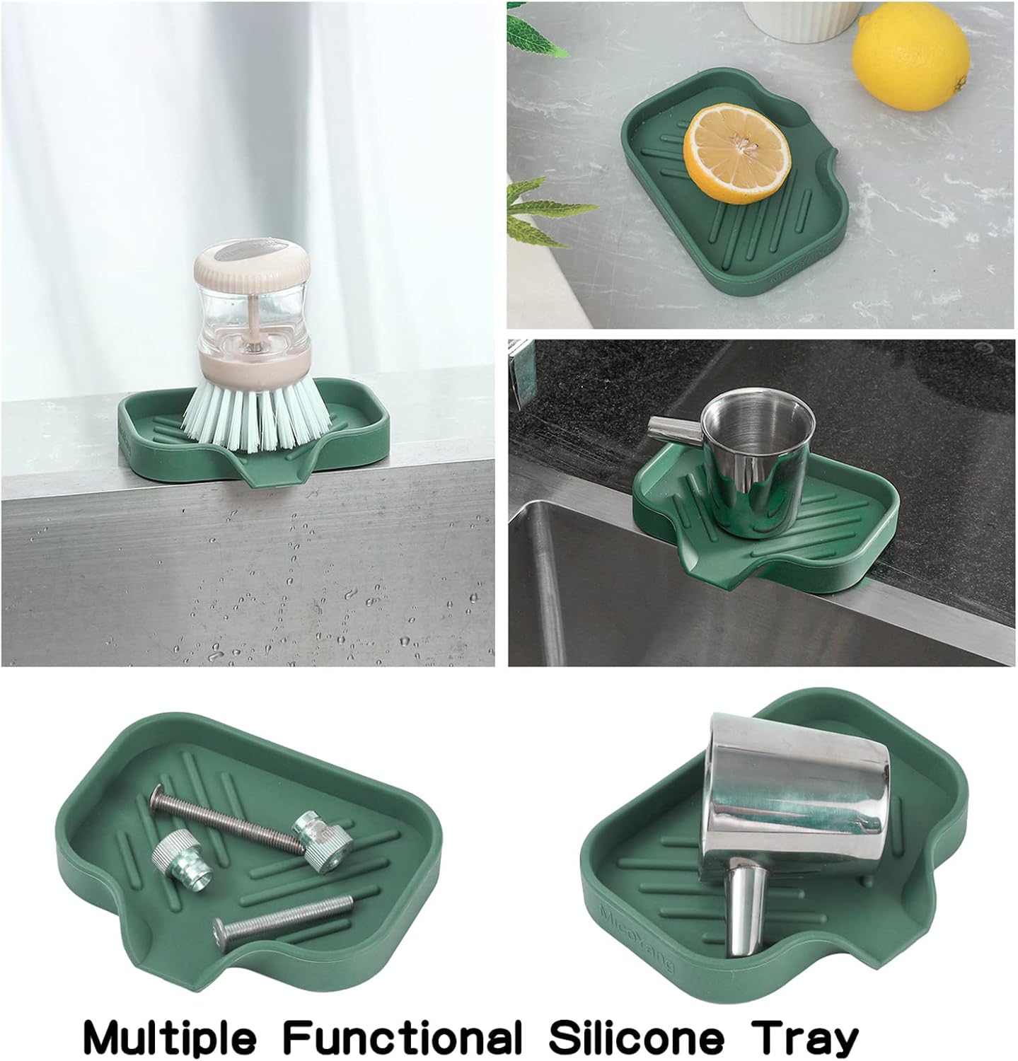 Silicone Bathroom Soap Dishes with Drain Spout-Bathroom and Kitchen Sink Organizer,Sponge