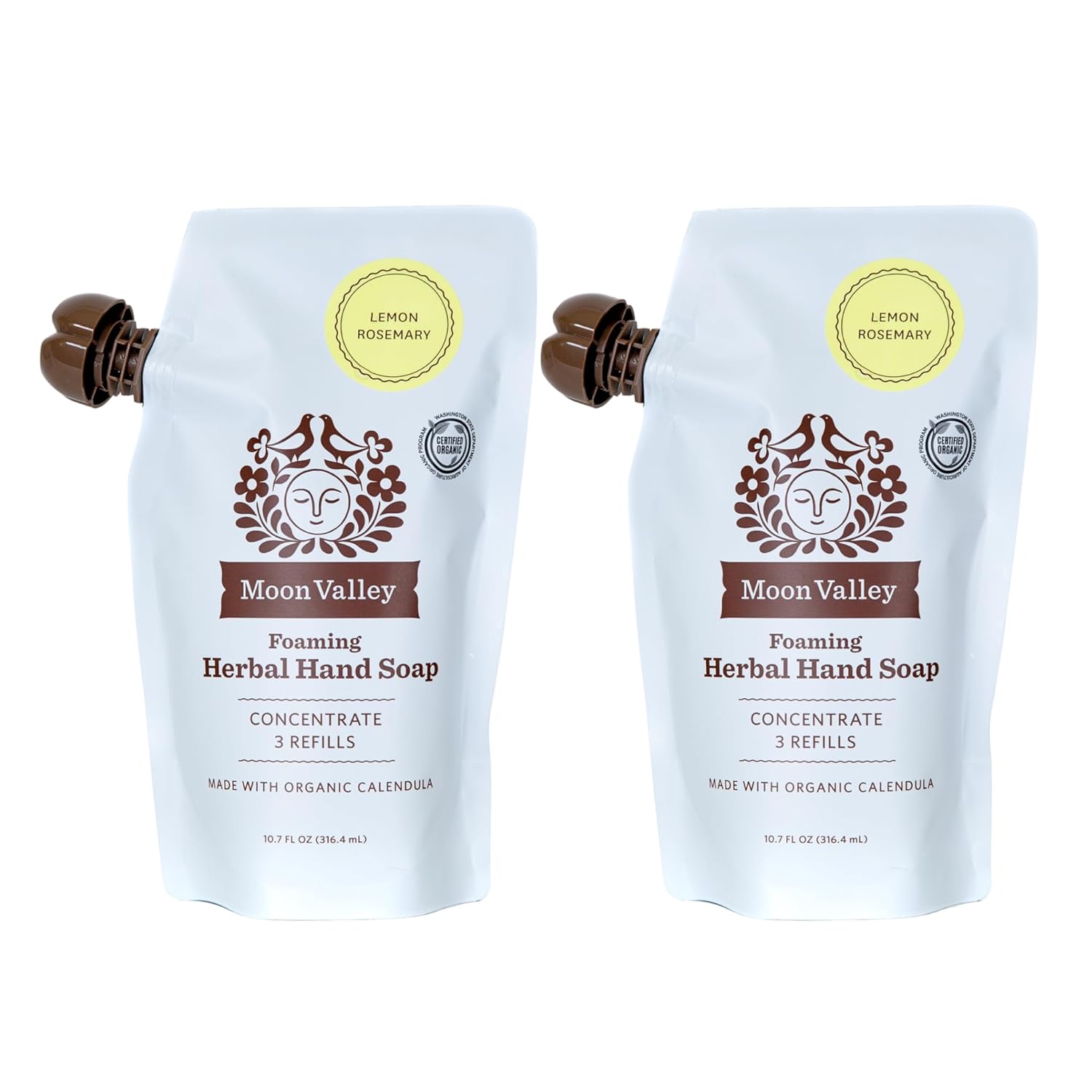 Moon Valley Foaming Hand Soap Refill Pouch, Two-Pack Lemon Rosemary Soap, Vegan and Non-GMO