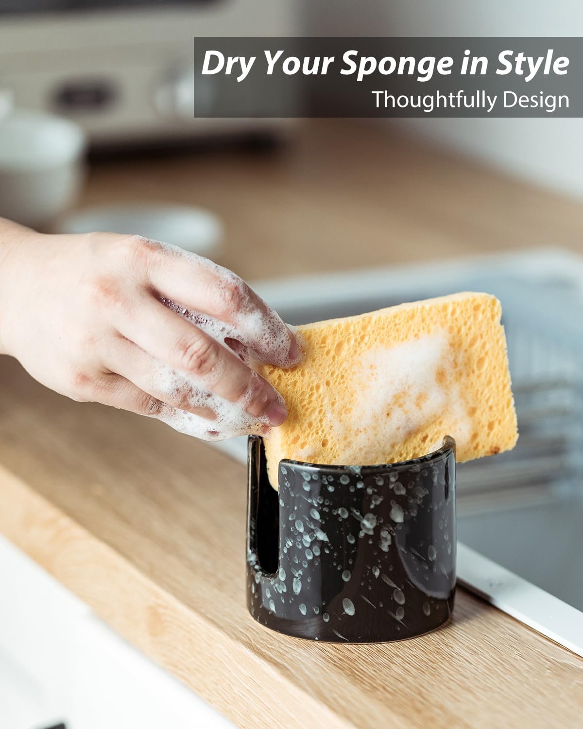 Sponge Holder for Kitchen, Ceramic Sink Caddy Scrub Sponge Rack Dish Rack Scrubbers Holder for