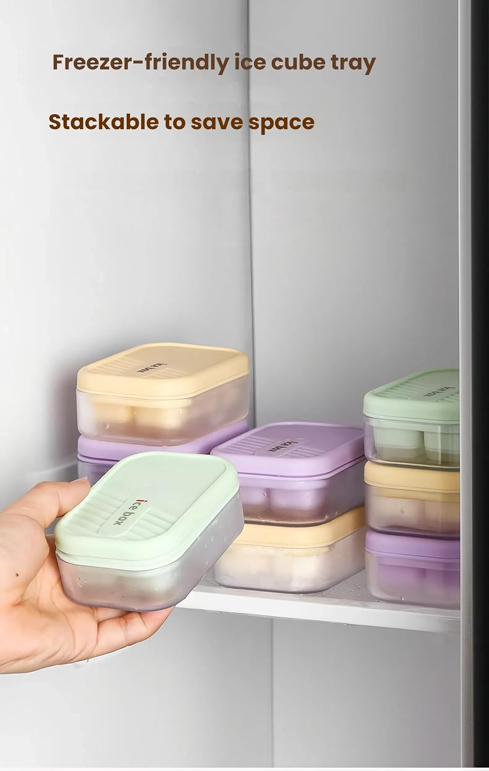 3-pack mini ice cube tray with lid and bin - 6-cubes each,easy remove and stackable, small ice cube