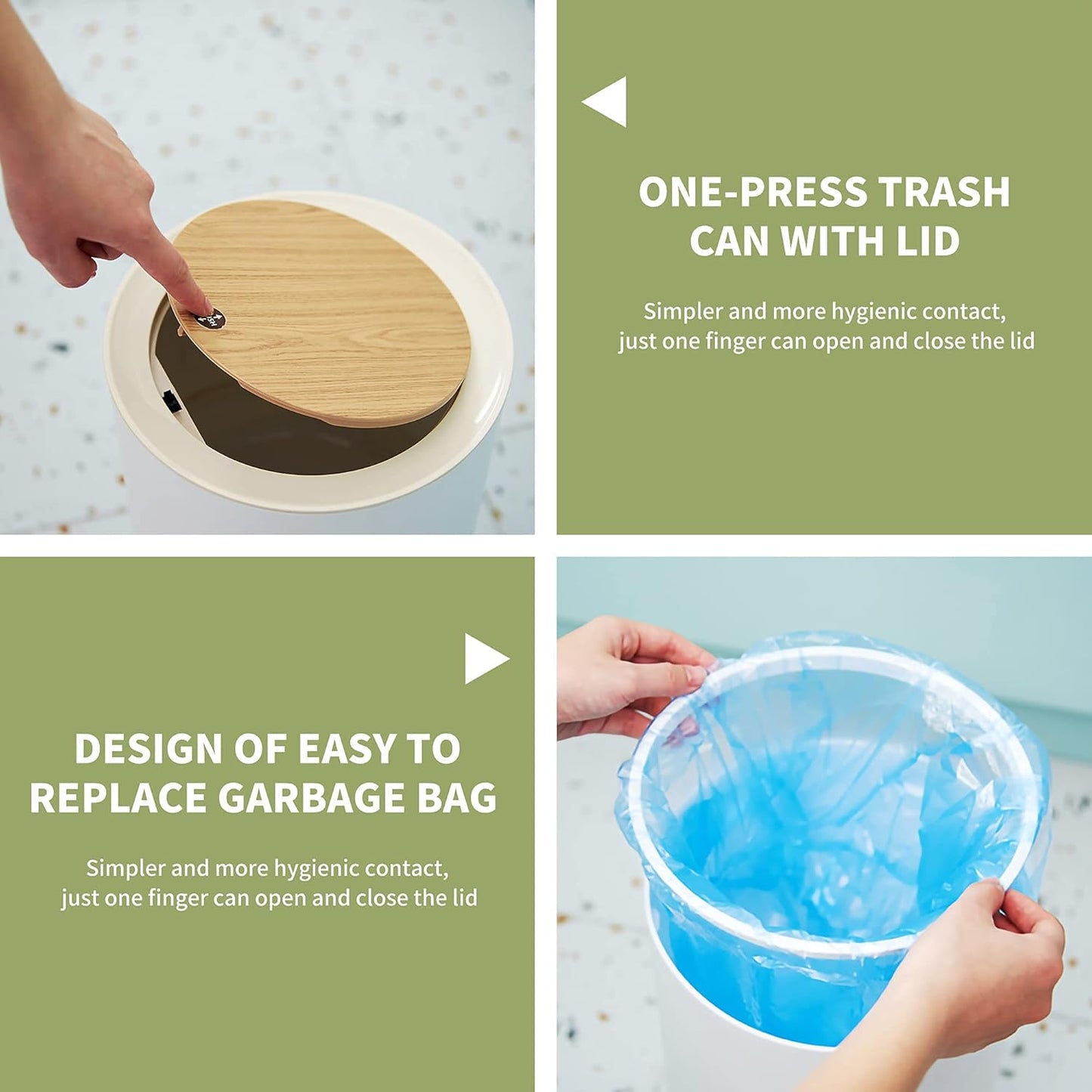 Trash can，7Liter/1.8 Gallon Garbage can with Press top Lid，Nordic Modern Waste Basket，Plastic Trash