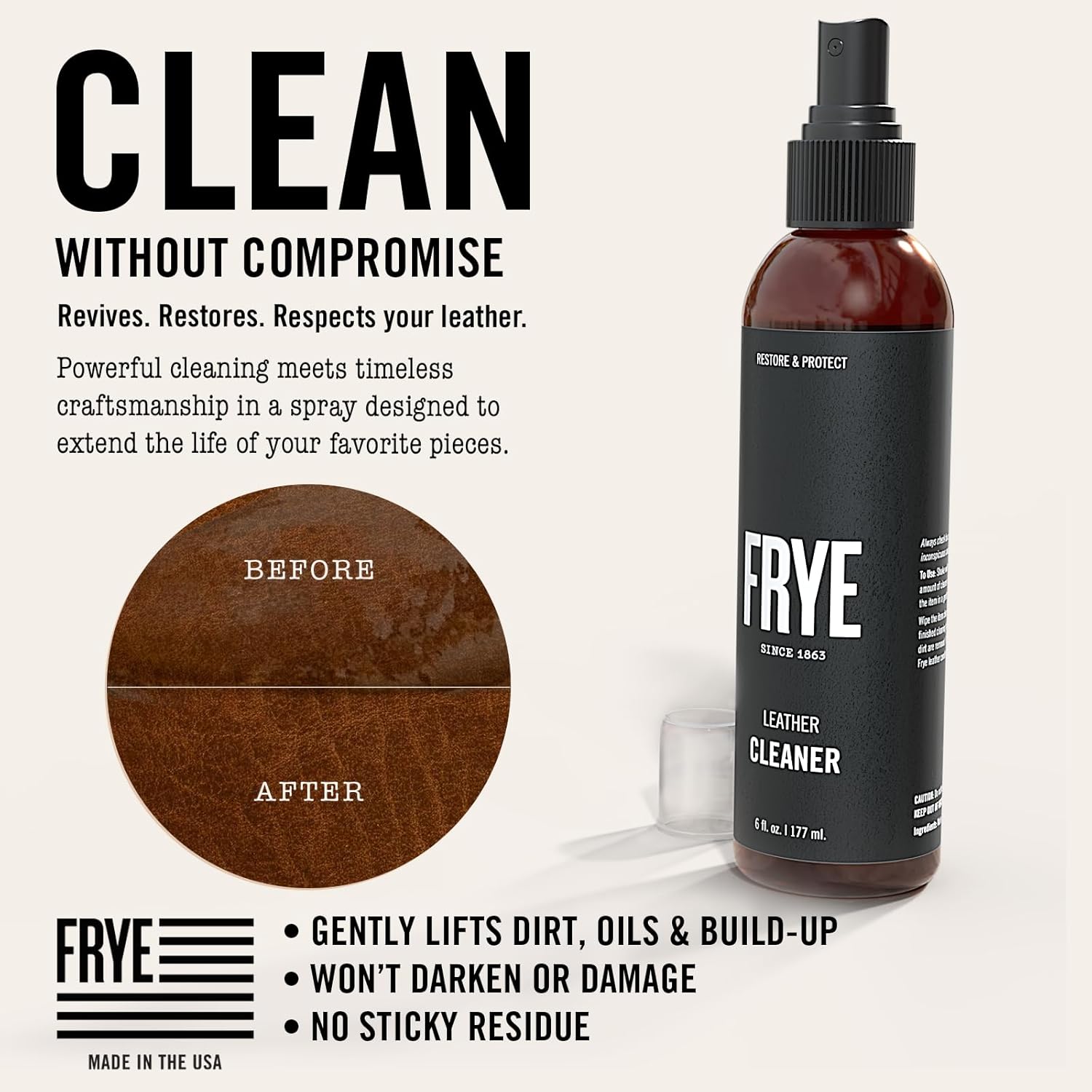 Frye Instant Leather Cleaner – Deep Clean for Leather | Non-Toxic, Made in USA | Gently Lifts Dirt