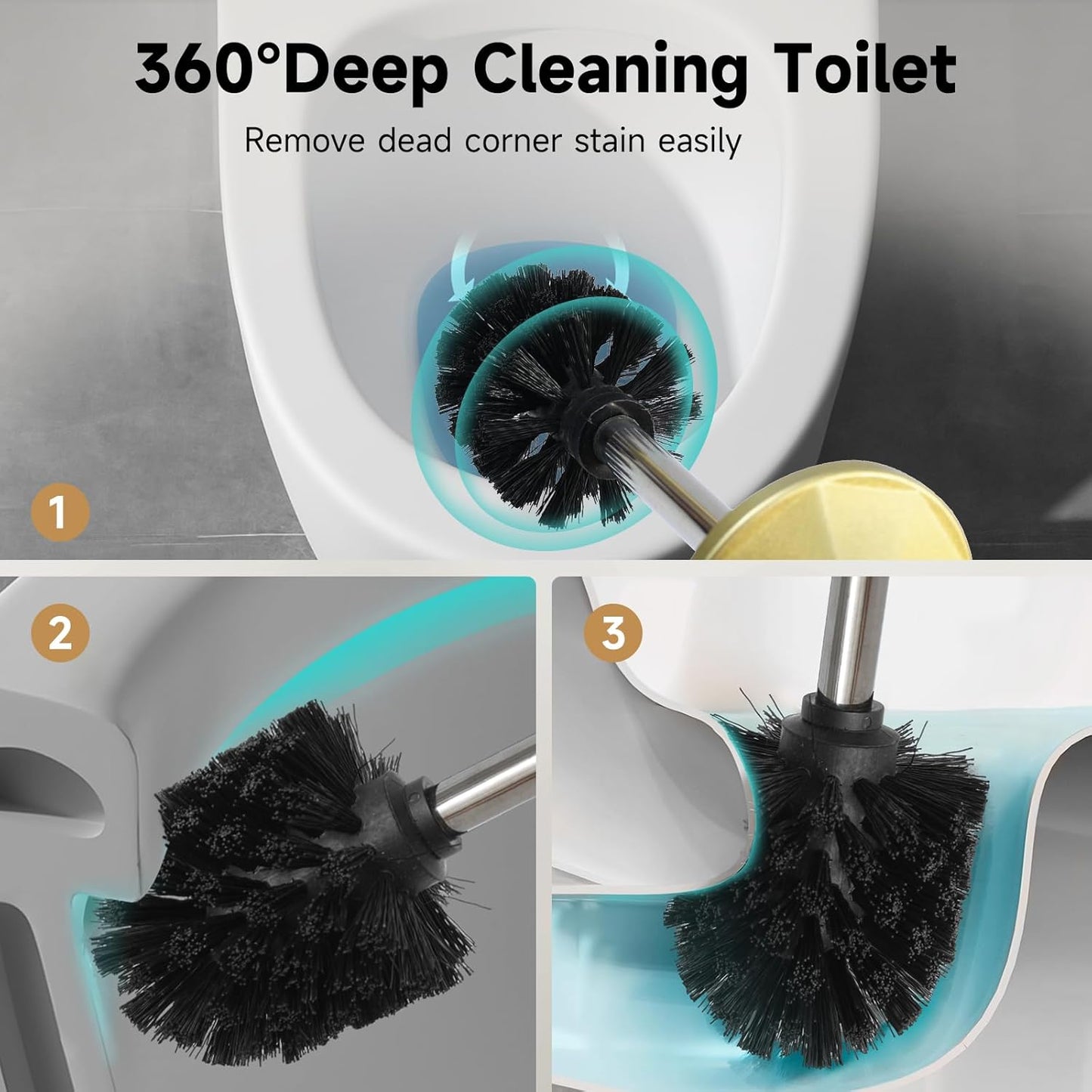 Gold Toilet Brush and Holder，Extra Long Handled Toilet Brush for Bathroom，Stainless Steel Heavy