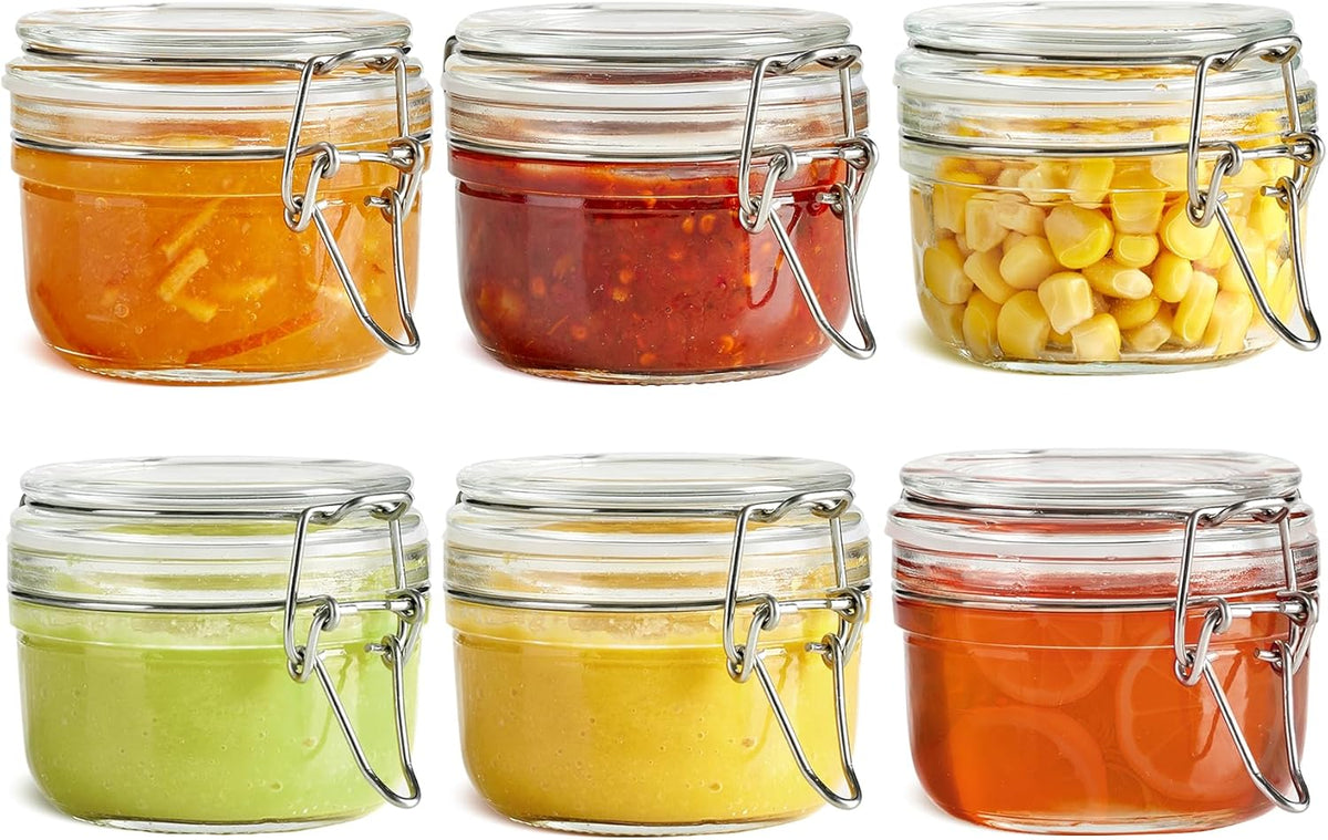 ComSaf 4oz Small Airtight Glass Jars Set of 6 with Lids Food Storage Jar Round, Mason Jar, Mini
