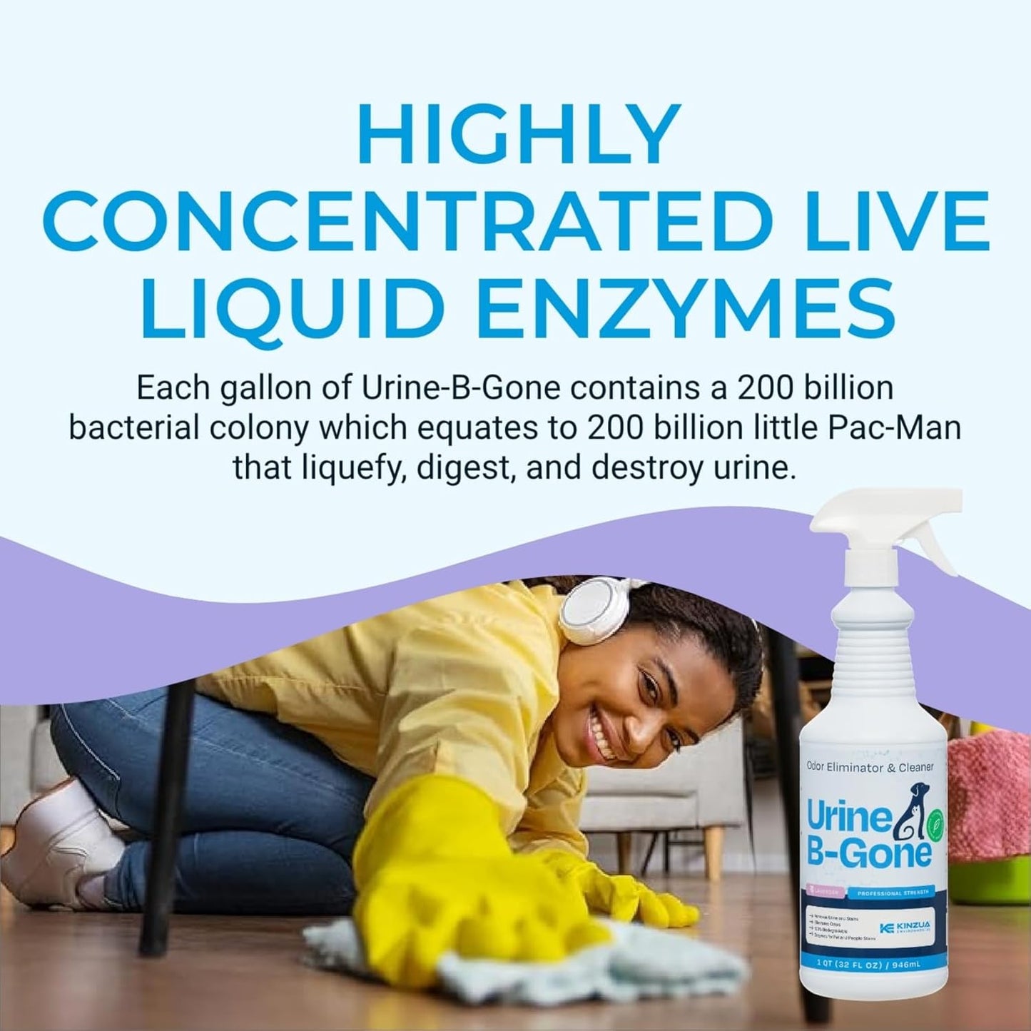 KINZUA ENVIRONMENTAL Urine B-Gone, Professional Enzyme Odor Eliminator & Pet Stain Remover, Human