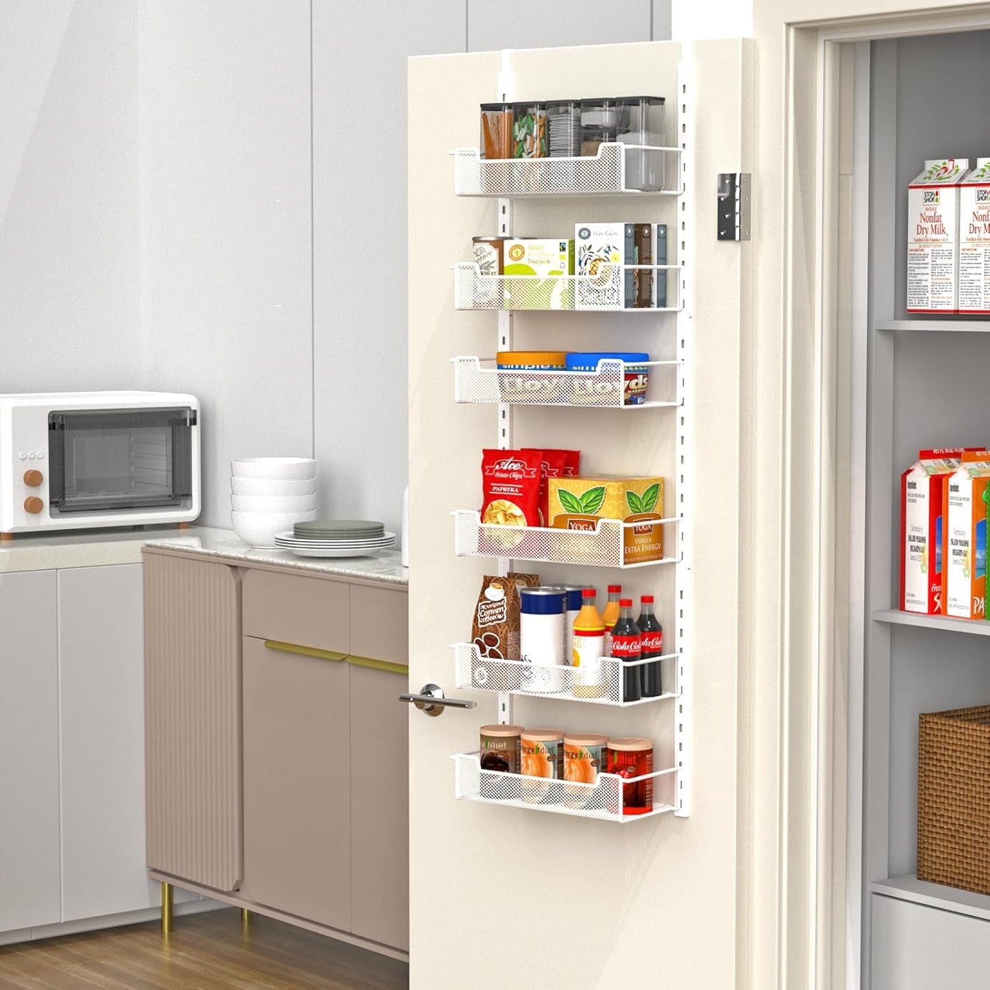 12.3" W Narrow Over the Door Pantry Organizer, 6-Tier Over the Door Organizer with Adjustable