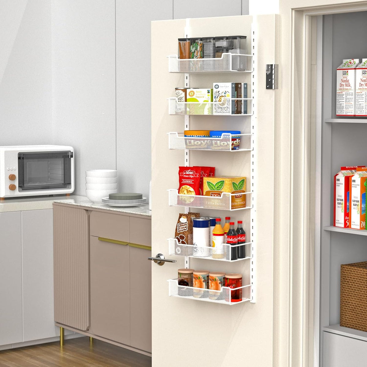 12.3" W Narrow Over the Door Pantry Organizer, 6-Tier Over the Door Organizer with Adjustable