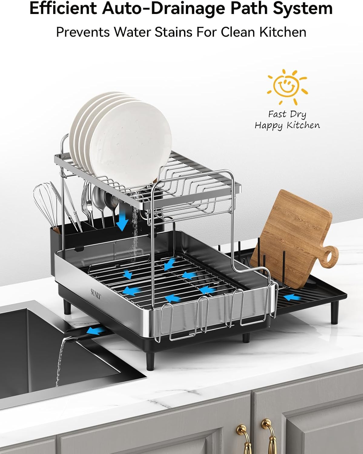 SUNLY 2 Tier Dish Drying Rack, Extra Large Dish Rack, Expandable Dish Racks for Kitchen Counter