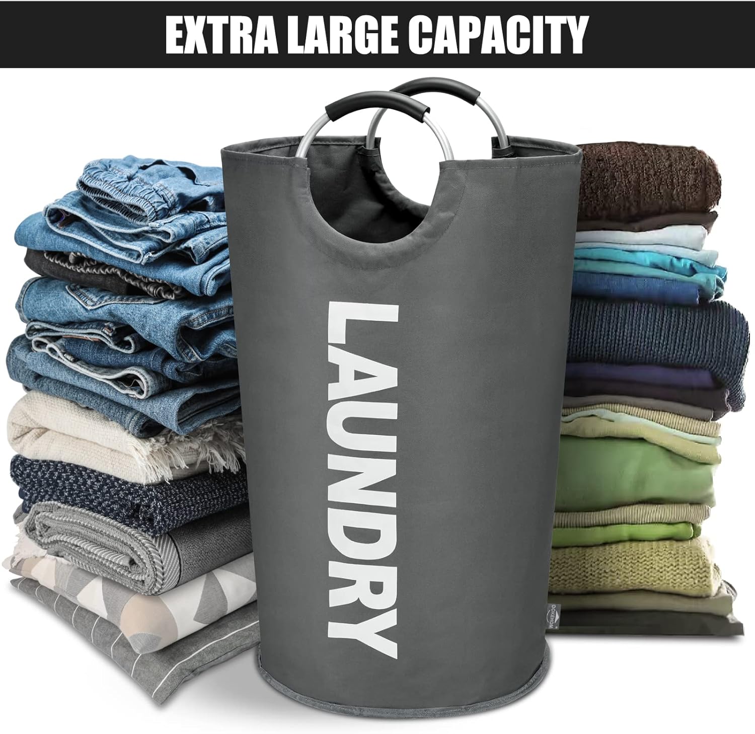 DOKEHOM 125L X-Large Collapsible Washing Laundry Basket Bag (7 Colors) for Bedroom, Fabric (Dark