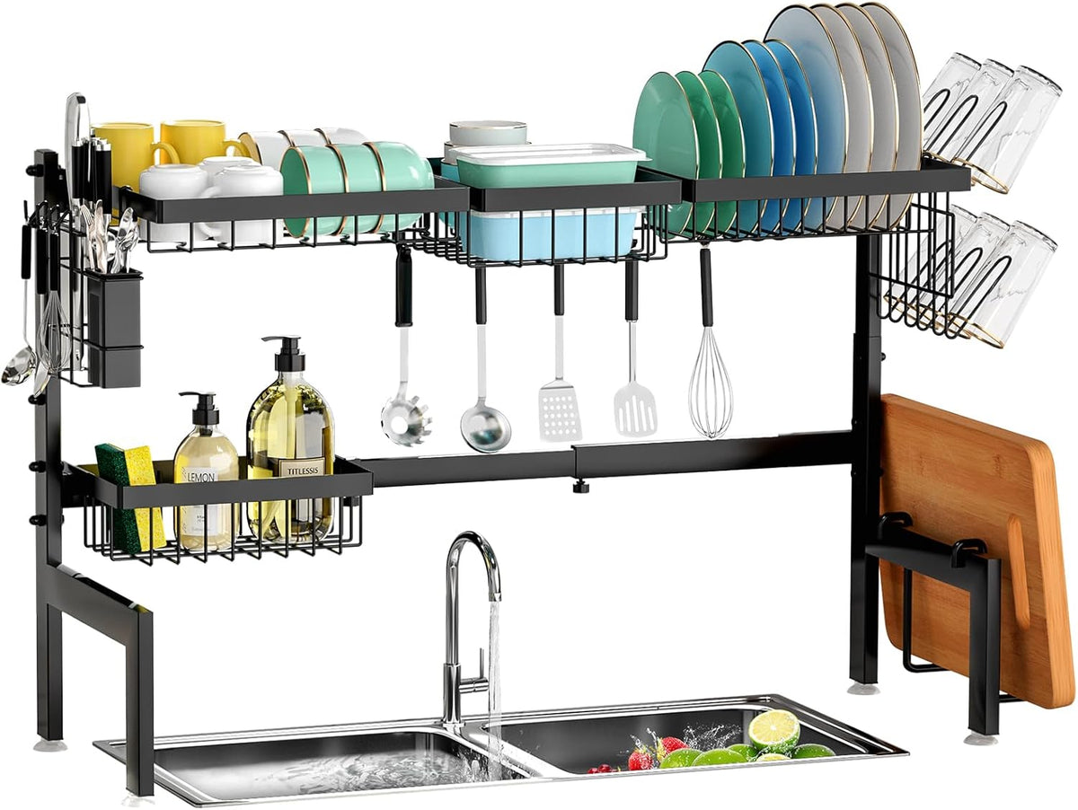 Over The Sink Dish Drying Rack,Expandable 2-Tier Stainless Steel Over The Sink Dish Rack with