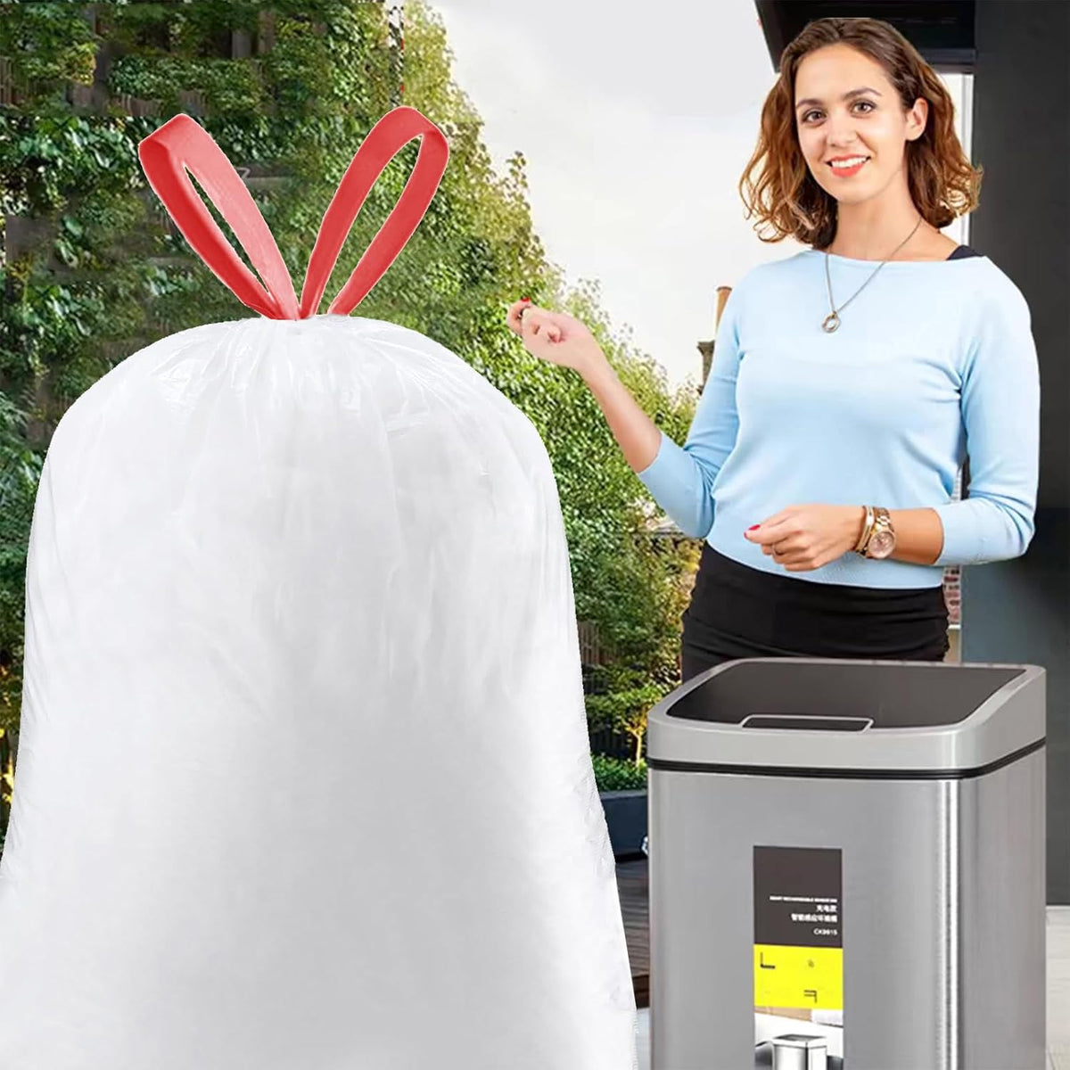 Trash Bags 17-18 Gallon Drawstring Garbage 26x33 inches Heavy Duty Plastic Garbage Bags for