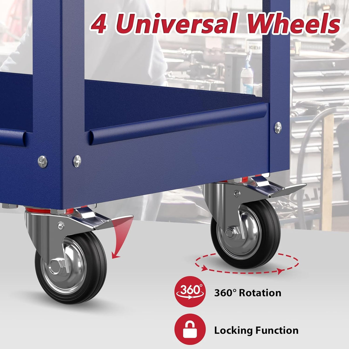 3 Tier Rolling Tool Cart on Wheels, Heavy Duty Service Cart Industrial Utility Cart with Drawer and