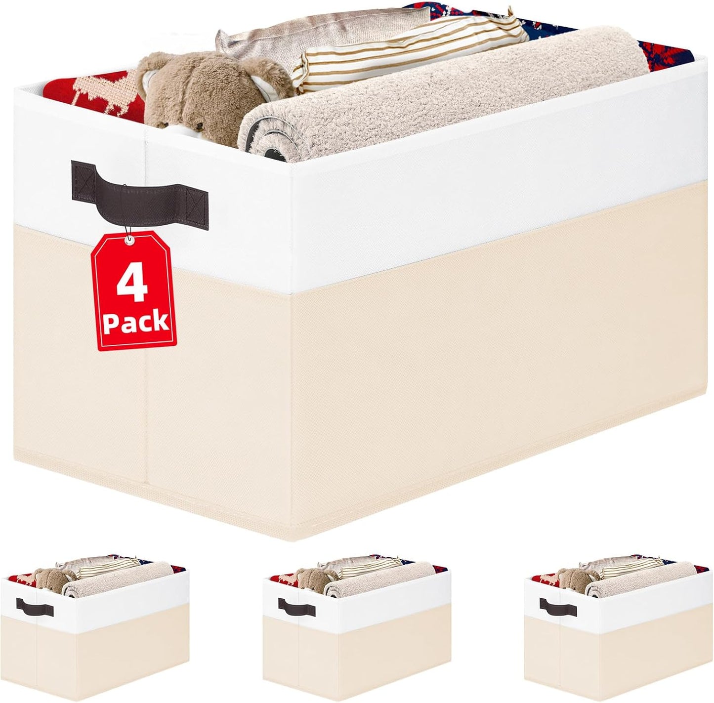 Criusia 4 Pack Baby Clothes Organizer Bins, Fabric Collapsible Storage Baskets with Handles
