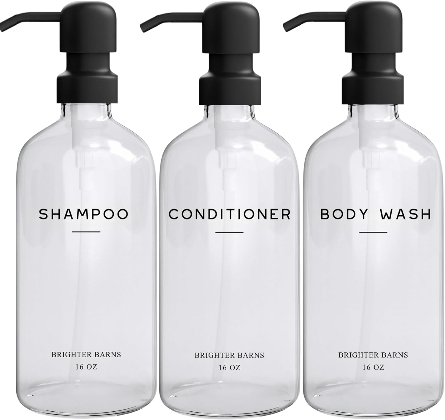 Clear Shampoo and Conditioner Dispenser Set by Brighter Barns - Body Wash, Shampoo Dispenser for