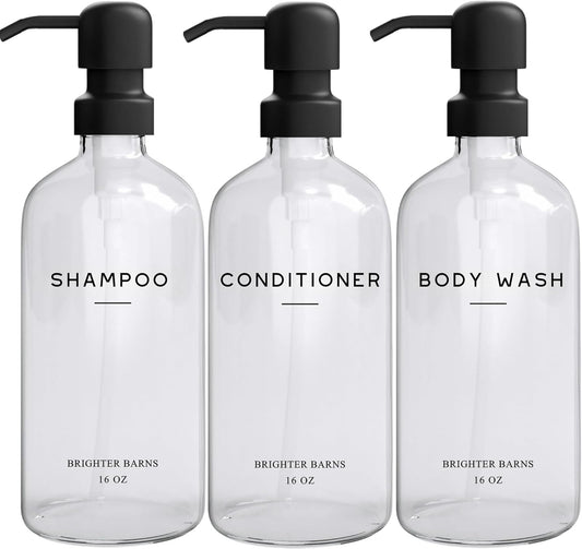 Clear Shampoo and Conditioner Dispenser Set by Brighter Barns - Body Wash, Shampoo Dispenser for