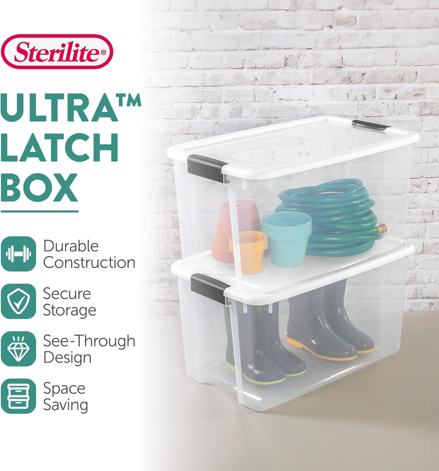Sterilite 20-Pack Ultra Latching Box, Storage Bins with Lids, Clear Plastic, 70 Quart - Heavy-Duty
