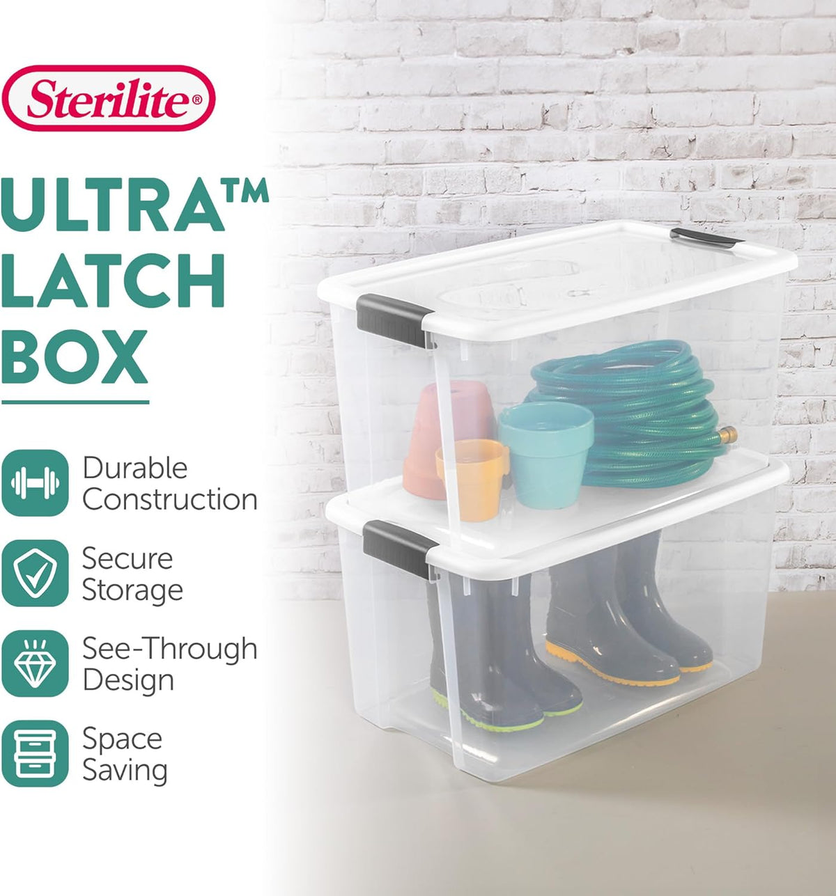 Sterilite 12-Pack Ultra Latching Box, Storage Bins with Lids, Clear Plastic, 70 Quart - Heavy-Duty