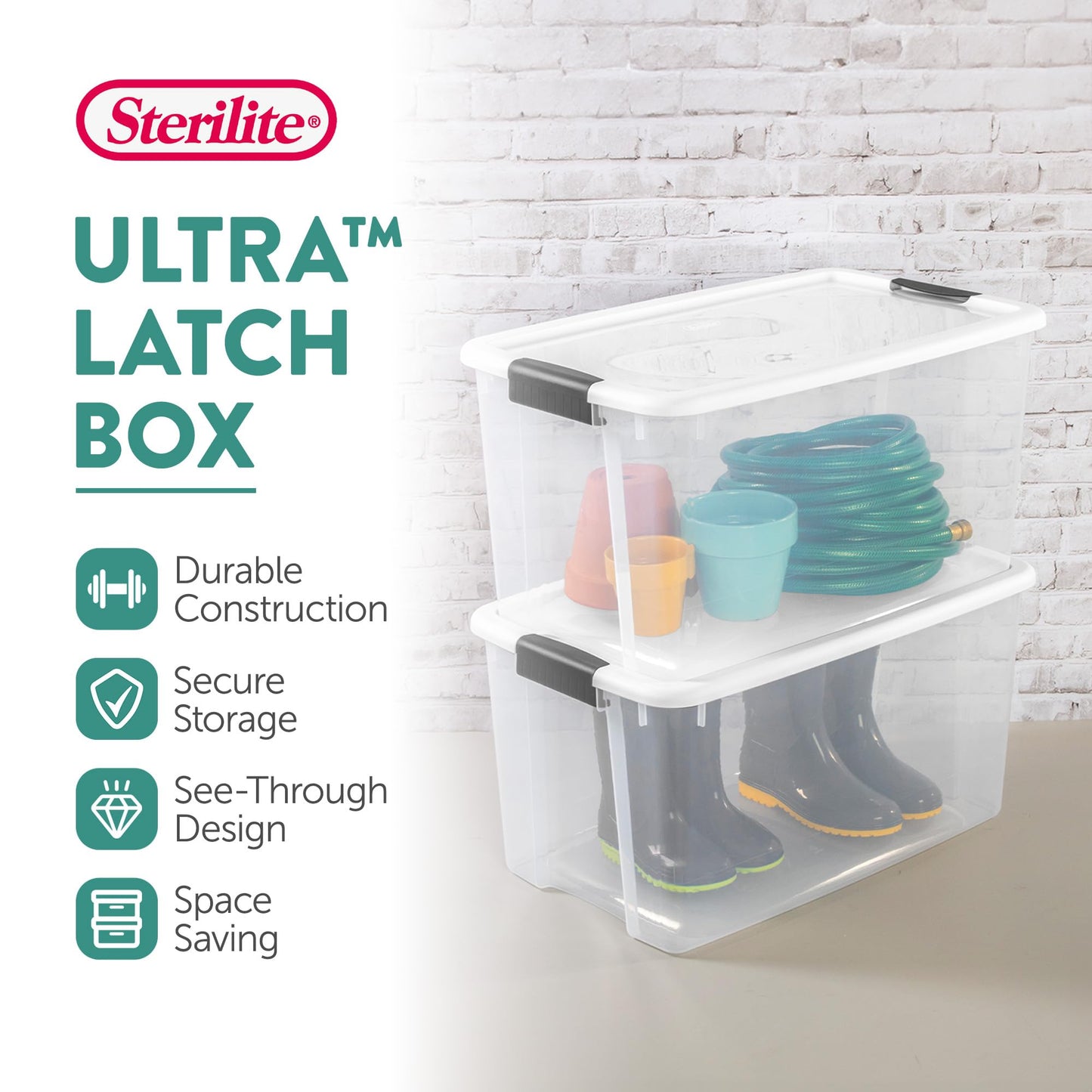 Sterilite 8-Pack 70 Quart Ultra Latch Box, Clear Storage Organizer Bins with Latching Lids