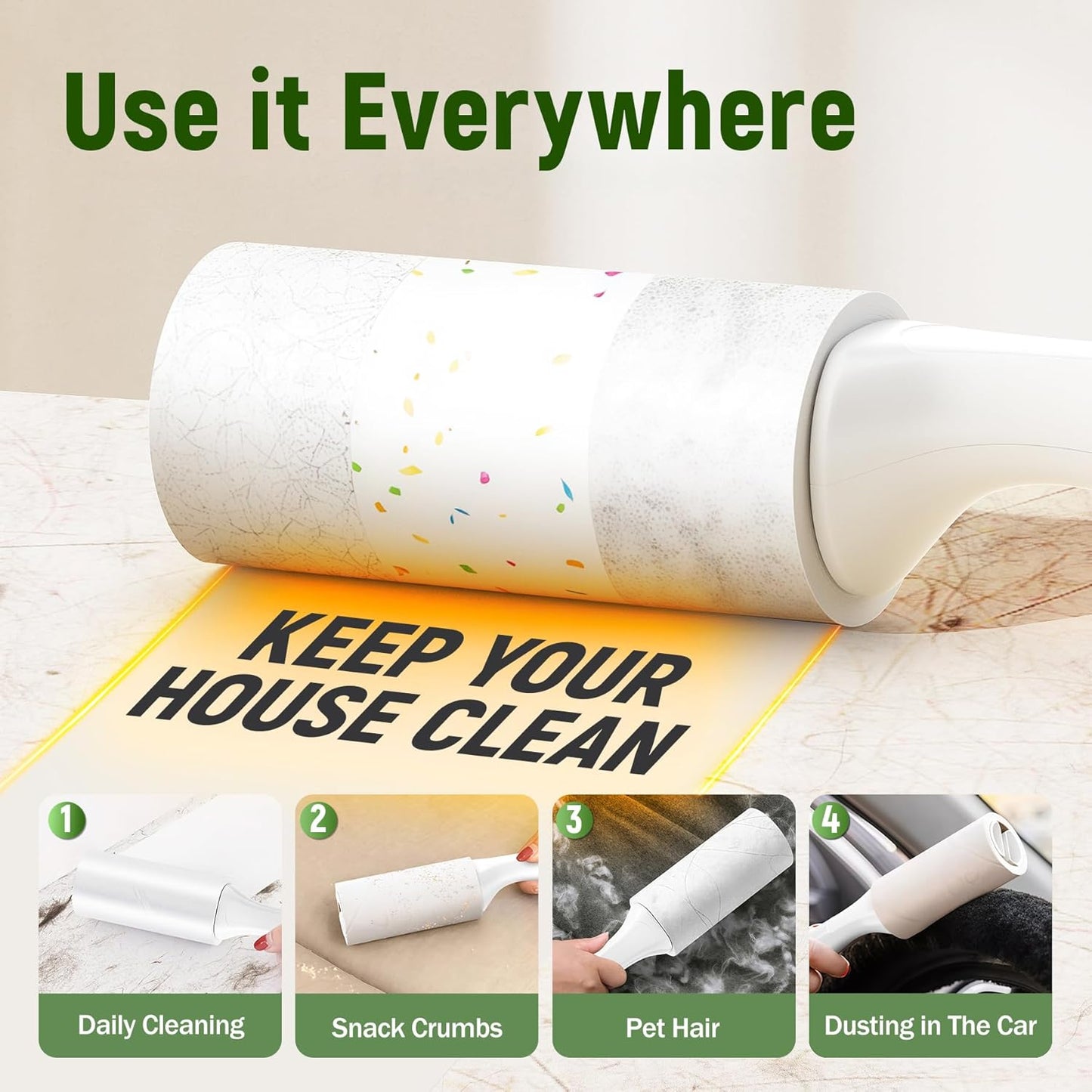 Extra Sticky Lint Roller for Pet Hair – 500 Sheets, Reinforced 2 Handles, Dog & Cat Hair Remover