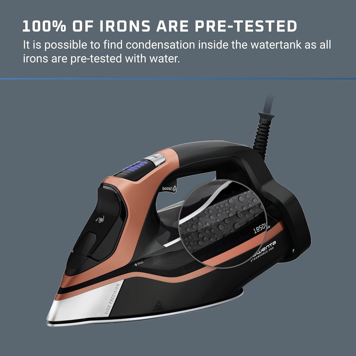 Rowenta Iron Steam Force Pro Steam Iron for Clothes, 1850 Watts, 5 Presets Smart Screen, Stainless