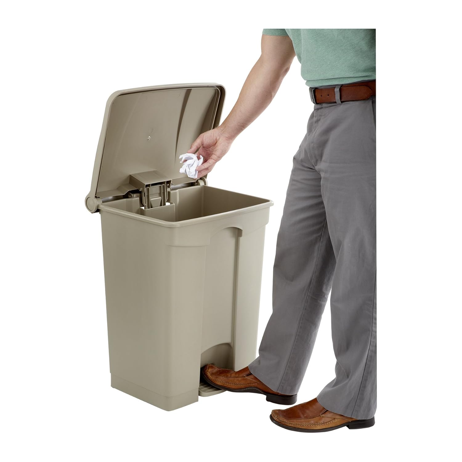 Safco Step On Plastic Trash Can with Foot Pedal, 17 Gallon Garbage Can for Kitchen, Indoor or