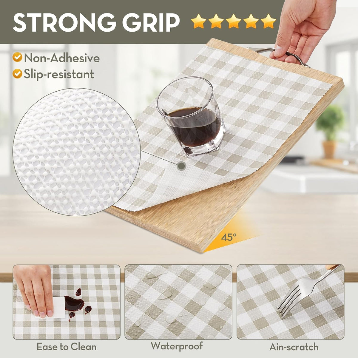 Drawer Shelf Liner, Non-Slip Kitchen Cabinet Liners Non-Adhesive Thick Strong Grip Waterproof Mats